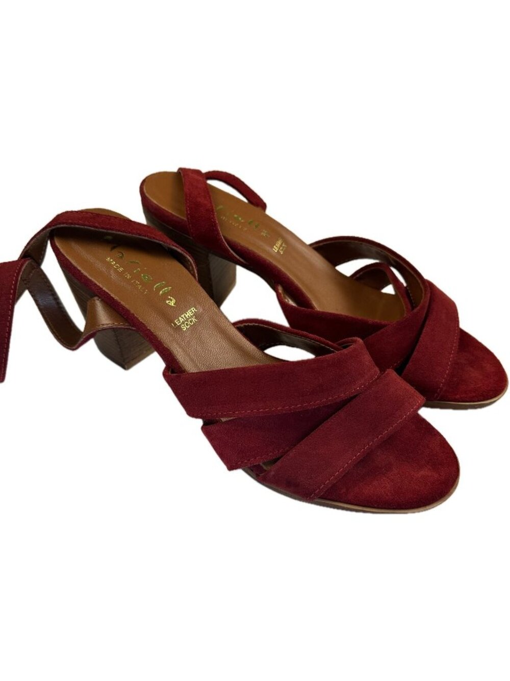 Mariella Suede Red Block Heels Sandals Slingbacks 9.5 Made In Italy